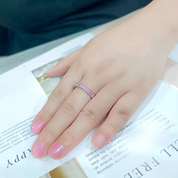Alamode Rings LO4758 Rhodium Brass Ring with Top Grade Crystal in Rose