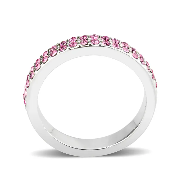 Alamode Rings LO4758 Rhodium Brass Ring with Top Grade Crystal in Rose