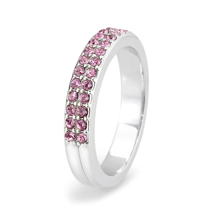 Alamode Rings LO4758 Rhodium Brass Ring with Top Grade Crystal in Rose