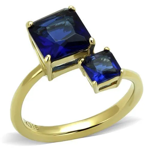 Alamode Rings TK3110 IP GoldIon Plating Stainless Steel Ring with Synthetic Synthetic Glass in Montana Alamode Rings TK3110 IP GoldIon Plating Stainless Steel Ring with Synthetic Synthetic Glass in Montana