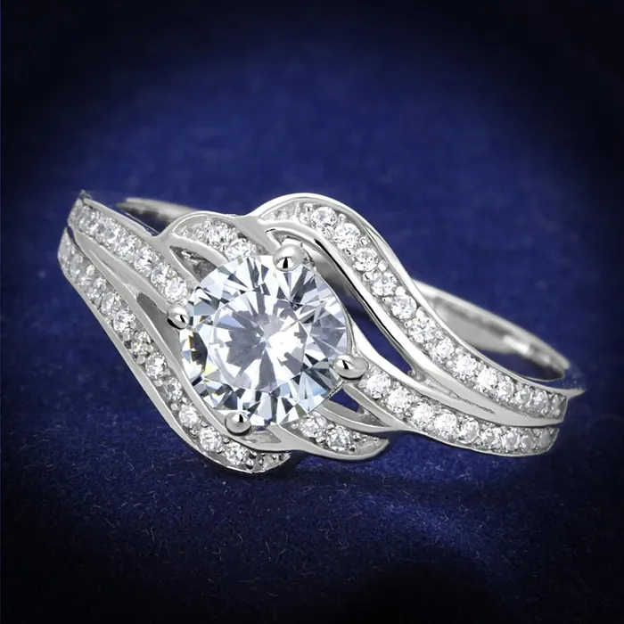 Alamode Rings TS303 Rhodium 925 Sterling Silver Ring with AAA Grade CZ in Clear Alamode Rings TS303 Rhodium 925 Sterling Silver Ring with AAA Grade CZ in Clear