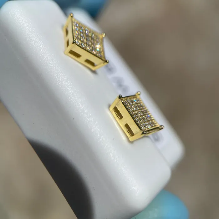 AMERICAN TIME Earrings Square Screw Back Earrings Gold Finish over 925 Silver Iced CZ 7 mm AMERICAN TIME Earrings Square Screw Back Earrings Gold Finish over 925 Silver Iced CZ 7 mm