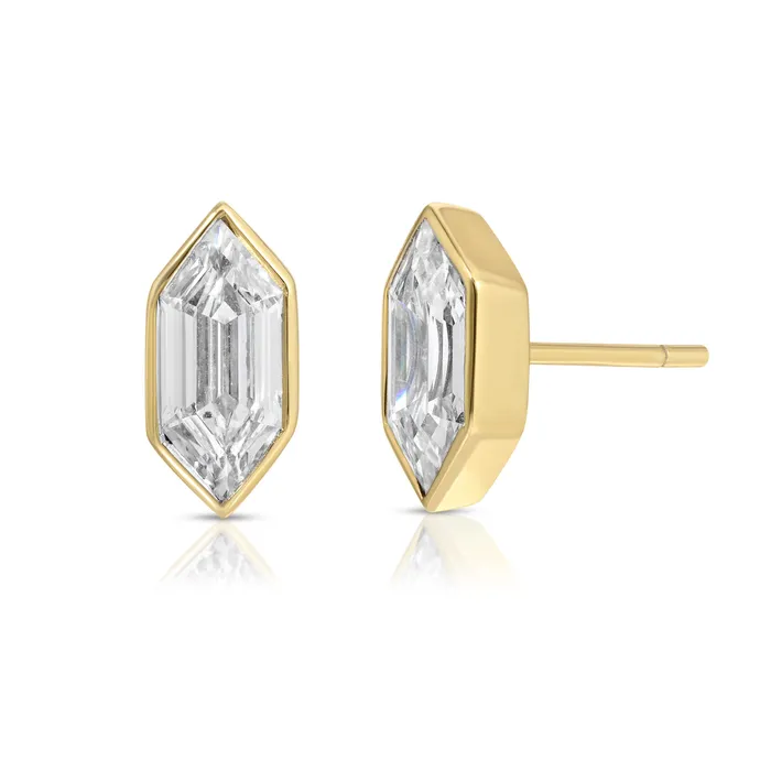 anitako Rings ELONGATED HEXAGON CUT BEZELED DIAMOND STUDS