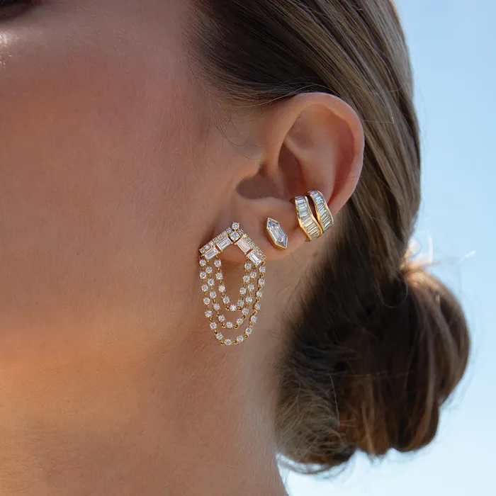 anitako Rings ELONGATED HEXAGON CUT BEZELED DIAMOND STUDS