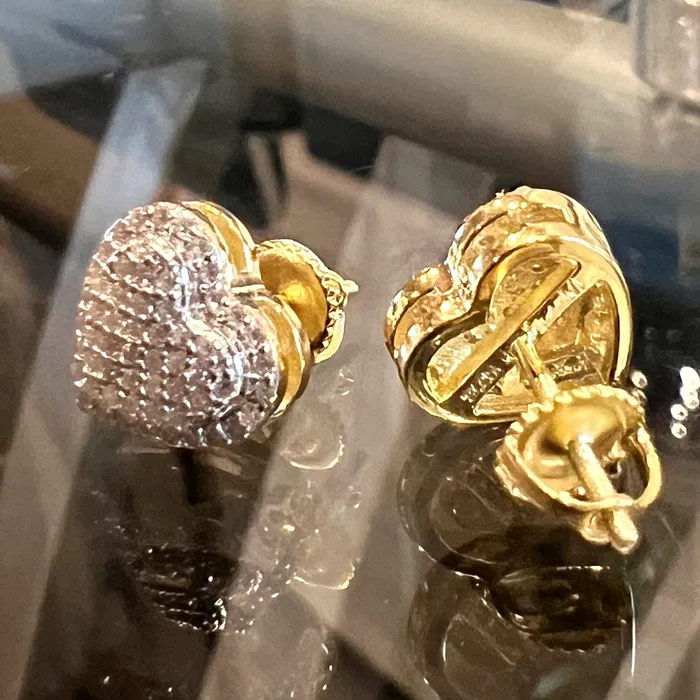Bling Cartel 14k Gold Pated 925 Sterling Silver Heart Earrings Iced 065ct Moissanite Flooded Out Pass Diamond Tester Earrings Bling Cartel 14k Gold Pated 925 Sterling Silver Heart Earrings Iced 065ct Moissanite Flooded Out Pass Diamond Tester Earrings