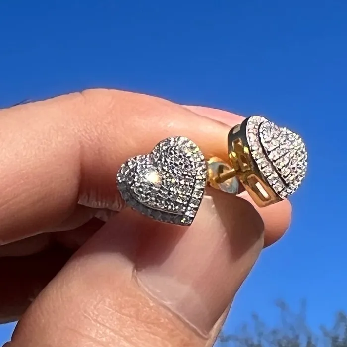 Bling Cartel 14k Gold Pated 925 Sterling Silver Heart Earrings Iced 065ct Moissanite Flooded Out Pass Diamond Tester Earrings Bling Cartel 14k Gold Pated 925 Sterling Silver Heart Earrings Iced 065ct Moissanite Flooded Out Pass Diamond Tester Earrings