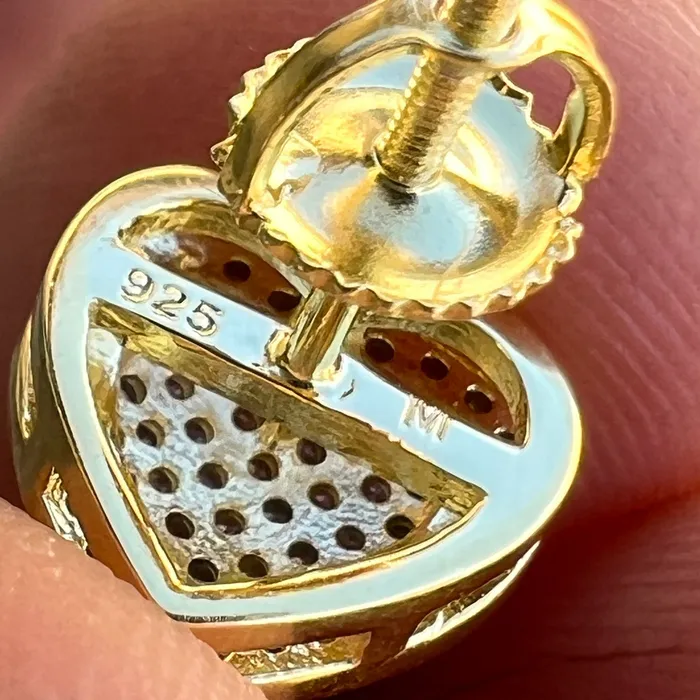 Bling Cartel 14k Gold Pated 925 Sterling Silver Heart Earrings Iced 065ct Moissanite Flooded Out Pass Diamond Tester Earrings Bling Cartel 14k Gold Pated 925 Sterling Silver Heart Earrings Iced 065ct Moissanite Flooded Out Pass Diamond Tester Earrings