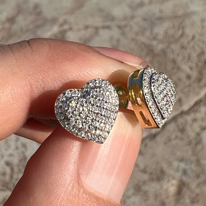 Bling Cartel 14k Gold Pated 925 Sterling Silver Heart Earrings Iced 065ct Moissanite Flooded Out Pass Diamond Tester Earrings Bling Cartel 14k Gold Pated 925 Sterling Silver Heart Earrings Iced 065ct Moissanite Flooded Out Pass Diamond Tester Earrings