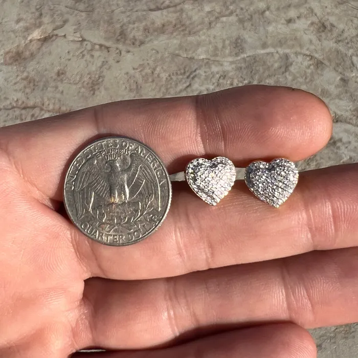 Bling Cartel 14k Gold Pated 925 Sterling Silver Heart Earrings Iced 065ct Moissanite Flooded Out Pass Diamond Tester Earrings Bling Cartel 14k Gold Pated 925 Sterling Silver Heart Earrings Iced 065ct Moissanite Flooded Out Pass Diamond Tester Earrings