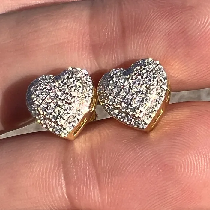 Bling Cartel 14k Gold Pated 925 Sterling Silver Heart Earrings Iced 065ct Moissanite Flooded Out Pass Diamond Tester Earrings Bling Cartel 14k Gold Pated 925 Sterling Silver Heart Earrings Iced 065ct Moissanite Flooded Out Pass Diamond Tester Earrings
