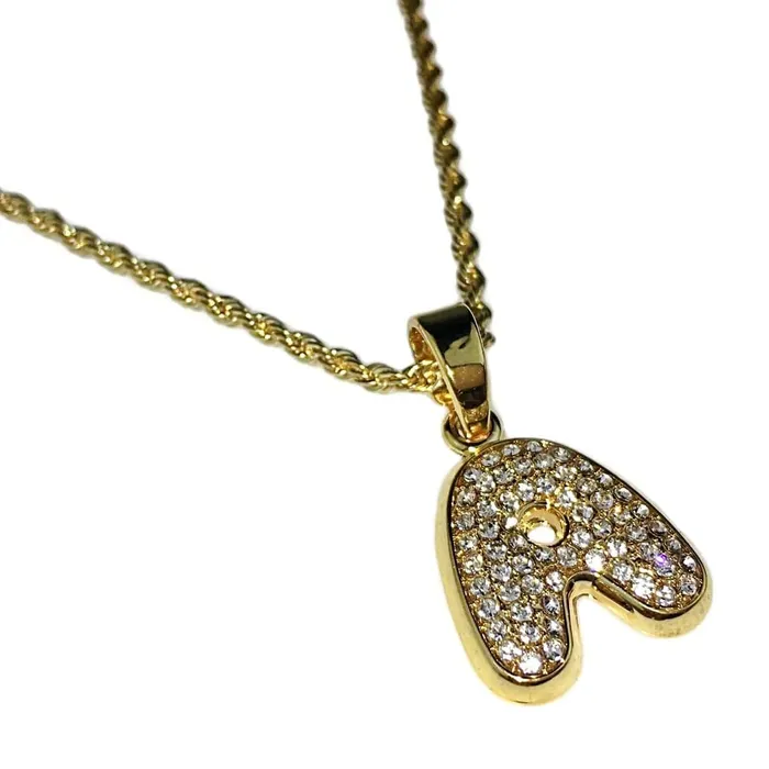 Bling Cartel Admin 14K Gold Plated A Letter Micro Rope Chain Necklace Necklaces