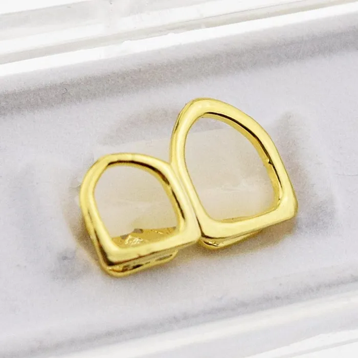 Bling Cartel Admin 14K Gold Plated Two Open Top Right Double Caps Rings