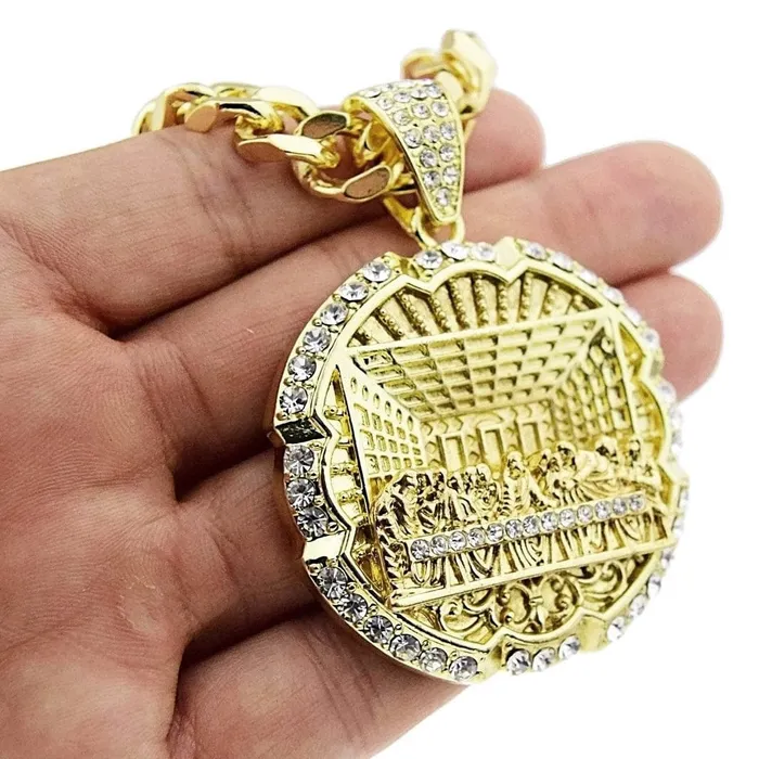 Bling Cartel Admin Necklaces The Last Supper Round Pendant Gold Finish Cuban Chain Necklace 30