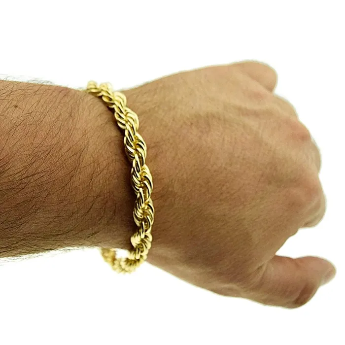 Bracelets Bling Cartel Admin 14K Gold Plated Rope Chain Bracelet 9 x 8MM