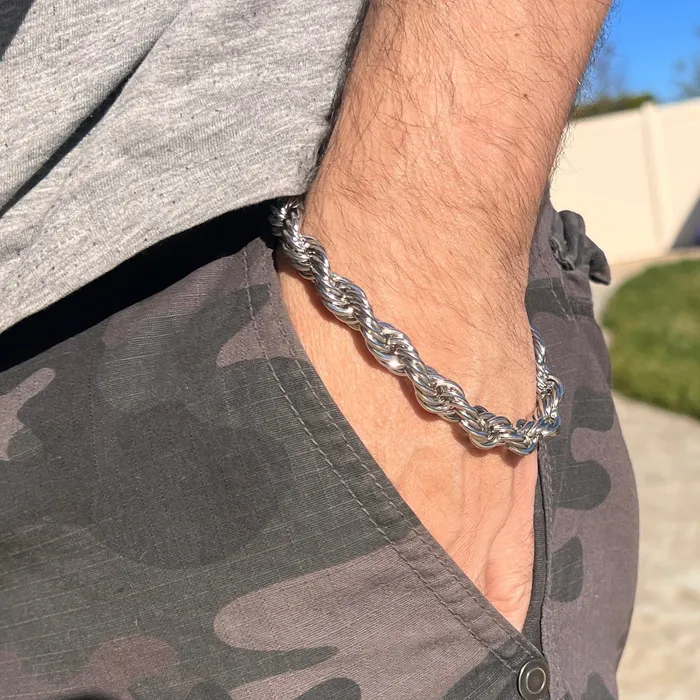 Bracelets Bling Cartel Large Mens Big Rope Chain Hip Hop Bracelet Silver Tone 10MM 10 Inch Bracelets Bling Cartel Large Mens Big Rope Chain Hip Hop Bracelet Silver Tone 10MM 10 Inch