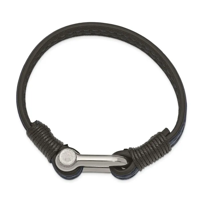 Bracelets Chisel Stainless Steel Polished Black Blue Leather 825in Shackle Bracelet Bracelets Chisel Stainless Steel Polished Black Blue Leather 825in Shackle Bracelet