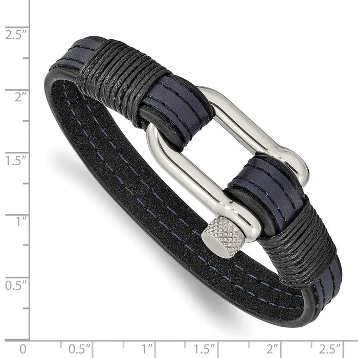 Bracelets Chisel Stainless Steel Polished Black Blue Leather 825in Shackle Bracelet Bracelets Chisel Stainless Steel Polished Black Blue Leather 825in Shackle Bracelet