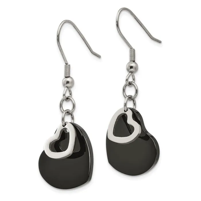 Chisel Earrings Stainless Steel Polished Black IPplated Moveable Heart Earrings Chisel Earrings Stainless Steel Polished Black IPplated Moveable Heart Earrings