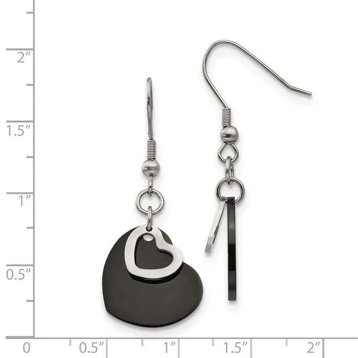 Chisel Earrings Stainless Steel Polished Black IPplated Moveable Heart Earrings Chisel Earrings Stainless Steel Polished Black IPplated Moveable Heart Earrings