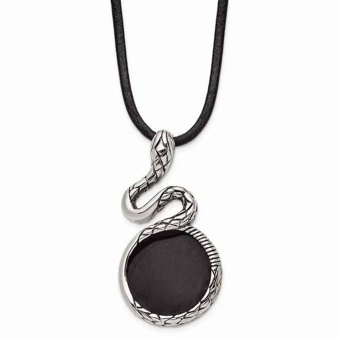 Chisel Necklaces Stainless Steel Polished and Antiqued Enameled Snake Necklace Chisel Necklaces Stainless Steel Polished and Antiqued Enameled Snake Necklace