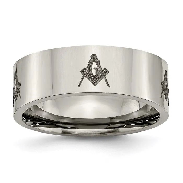 Chisel Rings Titanium Flat 8mm Laser Design Polished Band TB3M Chisel Rings Titanium Flat 8mm Laser Design Polished Band TB3M