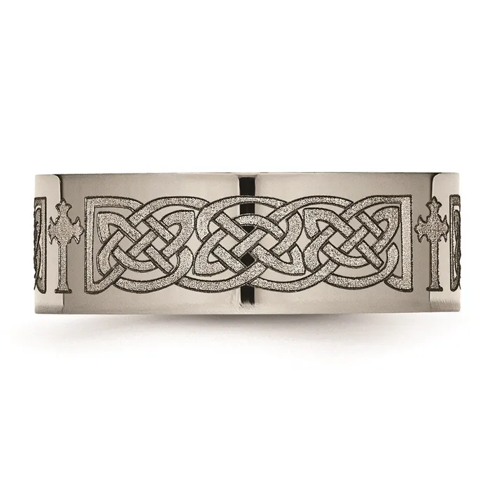 Chisel Rings Titanium Flat 8mm Laser Design Polished Band TB3M Chisel Rings Titanium Flat 8mm Laser Design Polished Band TB3M