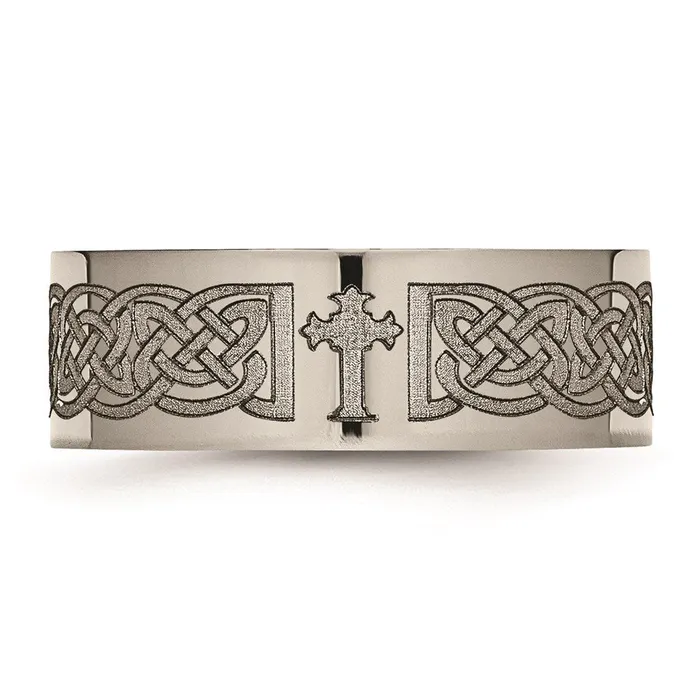 Chisel Rings Titanium Flat 8mm Laser Design Polished Band TB3M Chisel Rings Titanium Flat 8mm Laser Design Polished Band TB3M