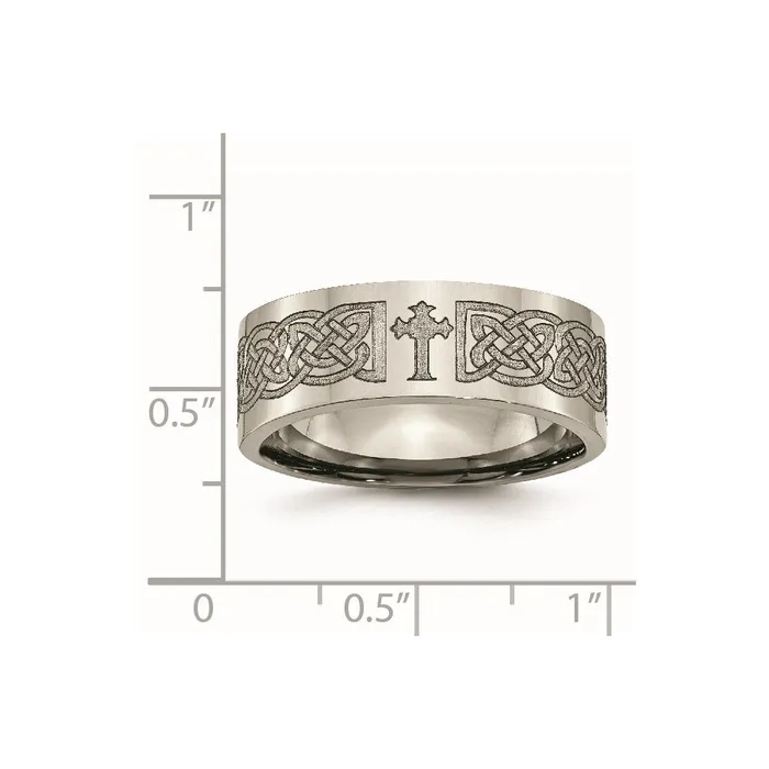 Chisel Rings Titanium Flat 8mm Laser Design Polished Band TB3M Chisel Rings Titanium Flat 8mm Laser Design Polished Band TB3M
