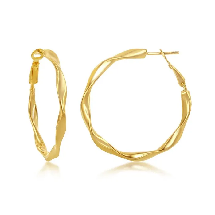 Classic Earrings Sterling Silver Gold Plated Twisted Hoop Earrings