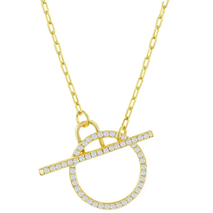 Classic Necklaces Classic Womens Necklace Gold Plated Paperclip White CZ Circle Toggle M6978GP Classic Necklaces Classic Womens Necklace Gold Plated Paperclip White CZ Circle Toggle M6978GP