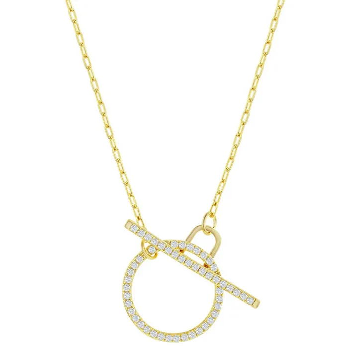 Classic Necklaces Classic Womens Necklace Gold Plated Paperclip White CZ Circle Toggle M6978GP Classic Necklaces Classic Womens Necklace Gold Plated Paperclip White CZ Circle Toggle M6978GP