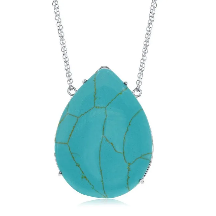 Classic Necklaces Sterling Silver Large Teardrop Turquoise Necklace