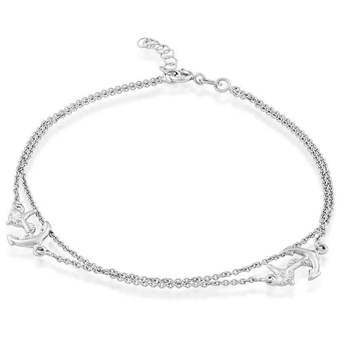 Classic Rings Sterling Silver Double Strand Anchor Anklet