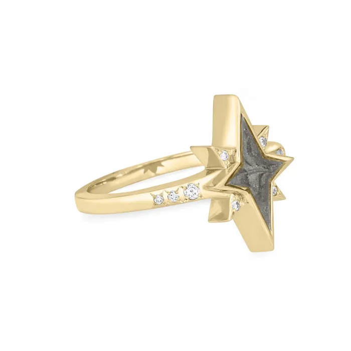 closebymejewelry Rings North Star Cremation Ring in 14K Yellow Gold with 10 Diamonds