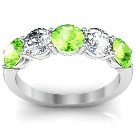deBebians Rings 200cttw Shared Prong 5 Stone Ring with Diamonds and Peridot deBebians Rings 200cttw Shared Prong 5 Stone Ring with Diamonds and Peridot
