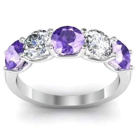 deBebians Rings 200cttw U Prong Amethyst and Diamond Five Stone Ring