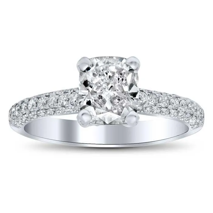 deBebians Rings 3 Sided Pave Engagement Ring with Pave Basket