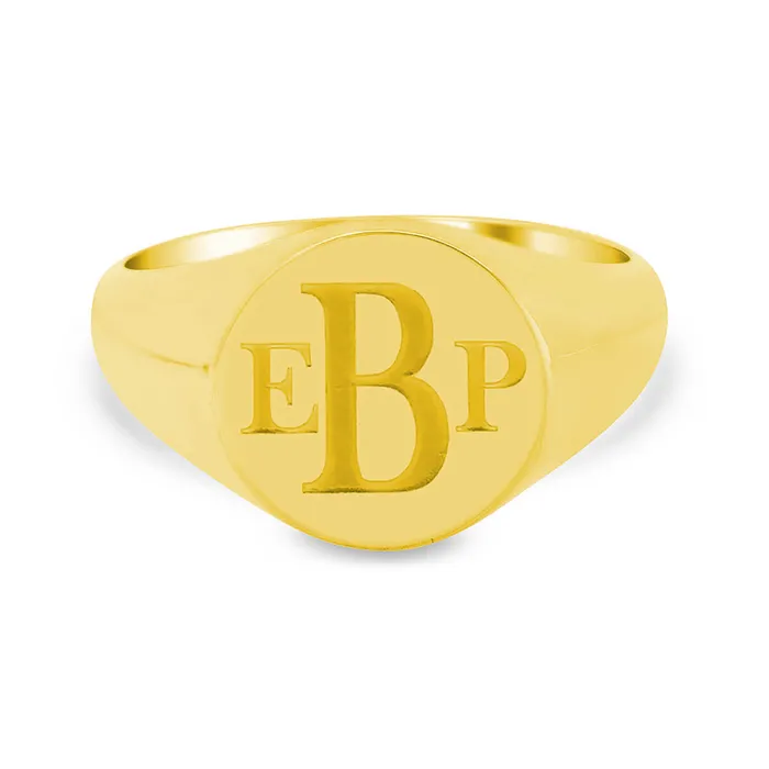 deBebians Rings Mens Round Signet Ring Small Laser Engraved Roman Monogram