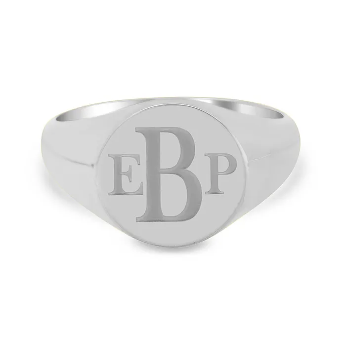 deBebians Rings Mens Round Signet Ring Small Laser Engraved Roman Monogram