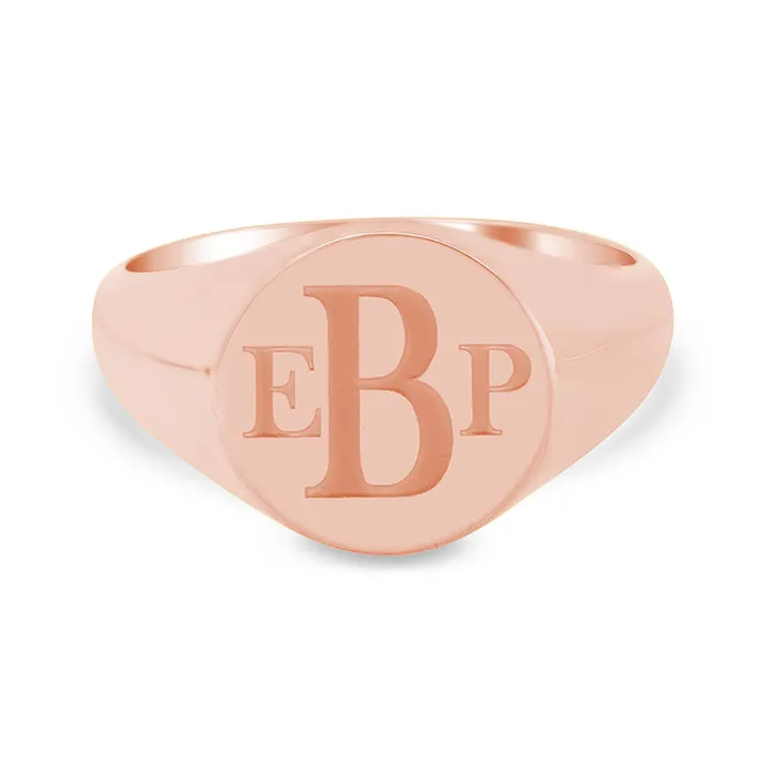 deBebians Rings Mens Round Signet Ring Small Laser Engraved Roman Monogram