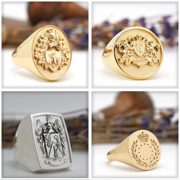 deBebians Rings Mens Square Signet Ring Medium CAD Designed Family Crest Logo