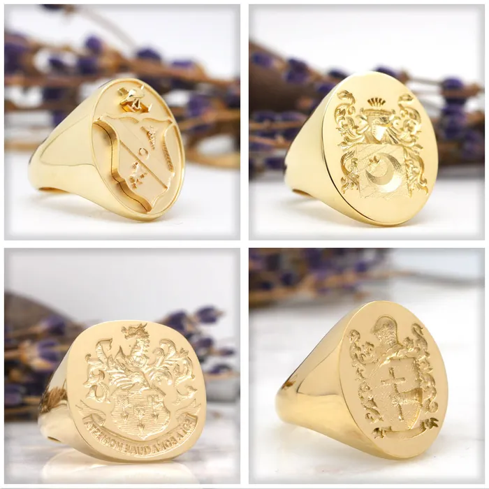 deBebians Rings Mens Square Signet Ring Medium CAD Designed Family Crest Logo