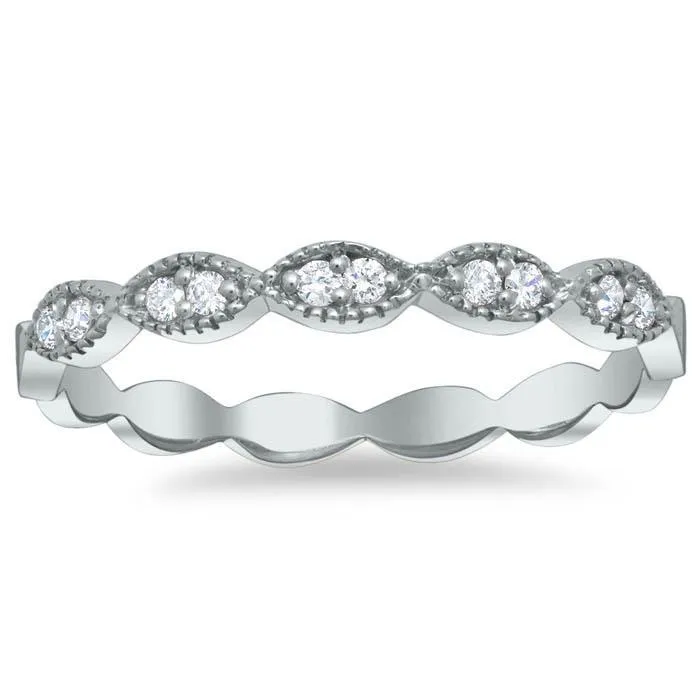 deBebians Rings Milgrained Marquise Scalloped Pave Diamond Wedding Ring