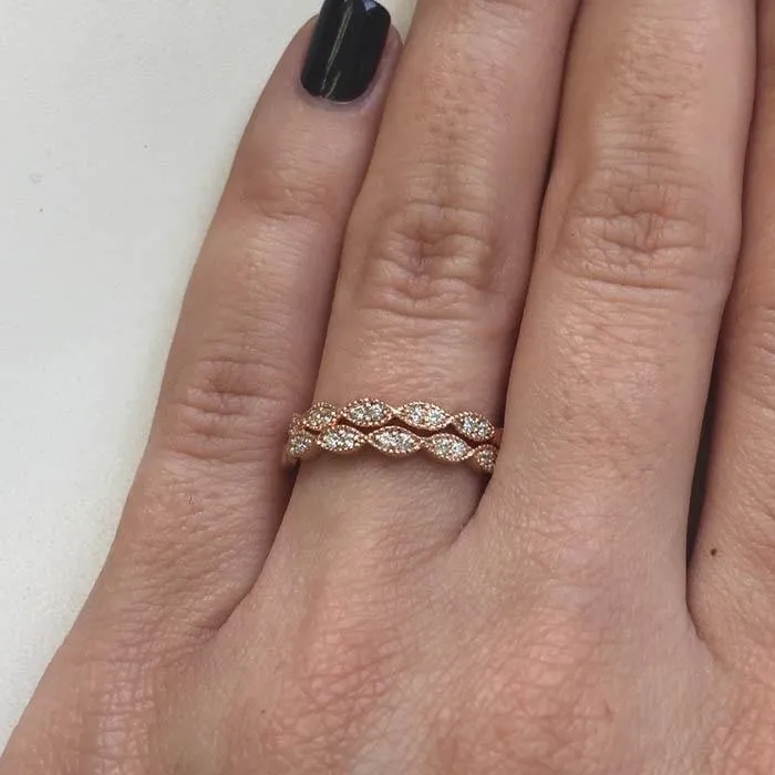deBebians Rings Milgrained Marquise Scalloped Pave Diamond Wedding Ring