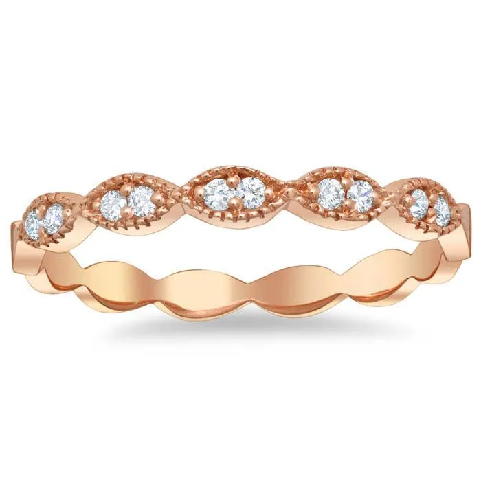 deBebians Rings Milgrained Marquise Scalloped Pave Diamond Wedding Ring