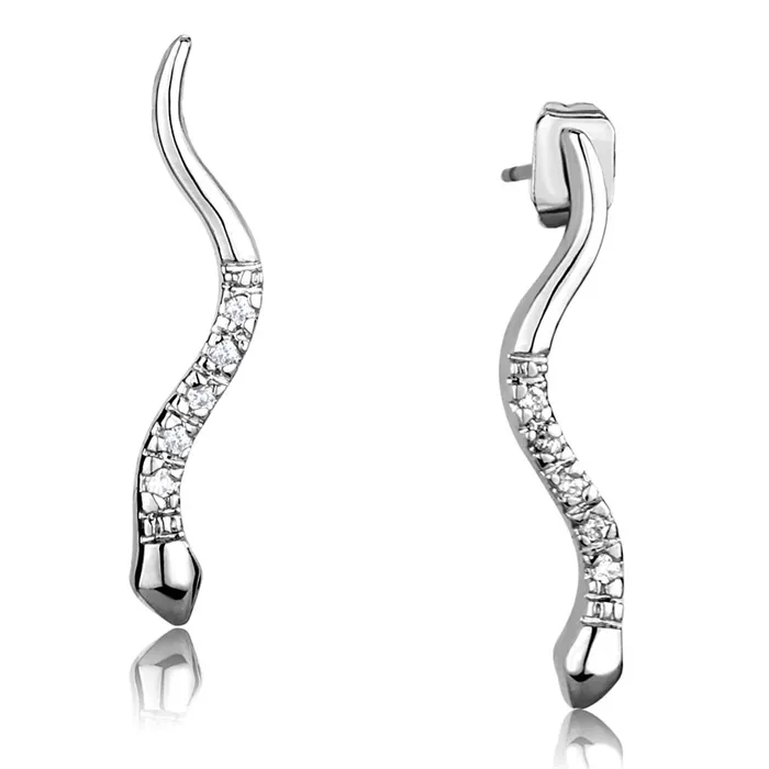 Earrings Alamode 3W1051 Rhodium Brass Earrings with AAA Grade CZ in Clear