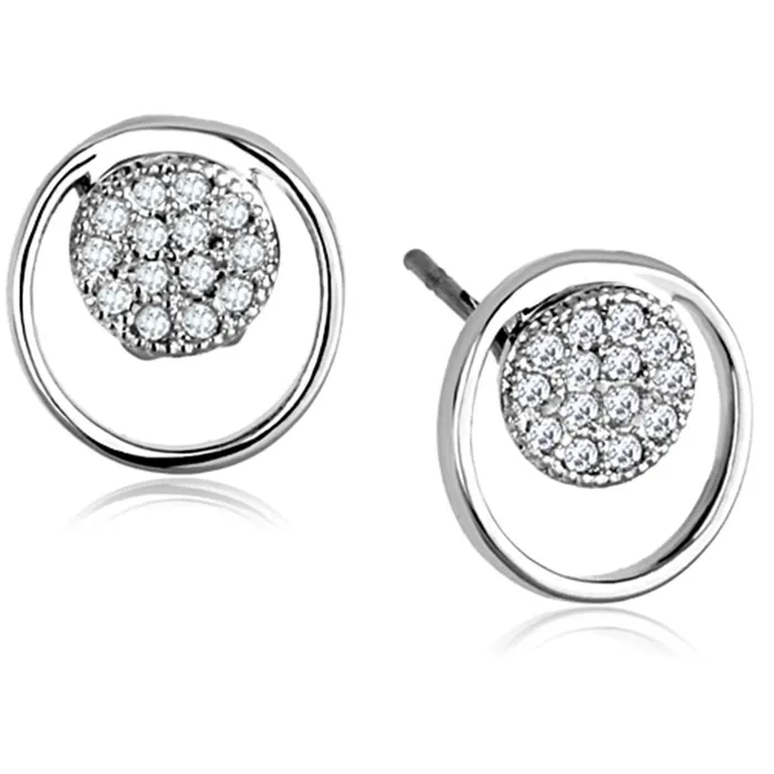 Earrings Alamode 3W669 Rhodium Brass Earrings with AAA Grade CZ in Clear