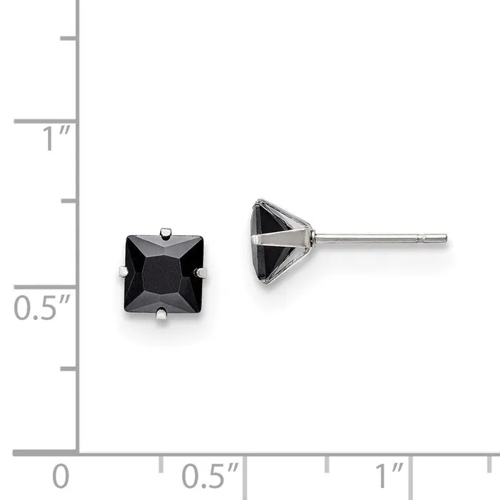 Earrings Stainless Steel Polished 6mm Black Square CZ Stud Post Earrings Chisel Earrings Stainless Steel Polished 6mm Black Square CZ Stud Post Earrings Chisel
