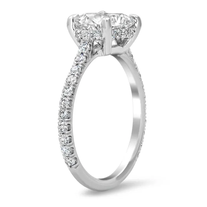 East West Engagement Ring with Hidden Lab Grown Diamond Pave Halo deBebians Rings East West Engagement Ring with Hidden Lab Grown Diamond Pave Halo deBebians Rings