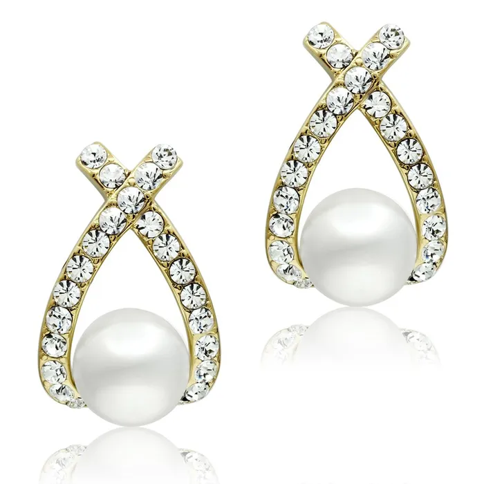 GL251 IP GoldIon Plating Brass Earrings with Synthetic Pearl in White Alamode Earrings GL251 IP GoldIon Plating Brass Earrings with Synthetic Pearl in White Alamode Earrings